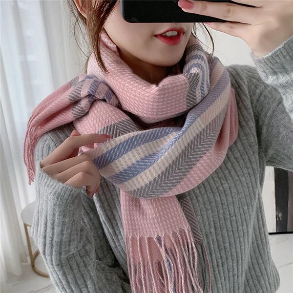 WTEMPO Damen Herbst Winter Süße Kältefeste Schals Retro Elegant Kariert Kleines Liebesmuster Bedruckt Weihnachten Neujahr Warme Warme Quastenschals Geschenke 67*198cm rosa von Joom DACH