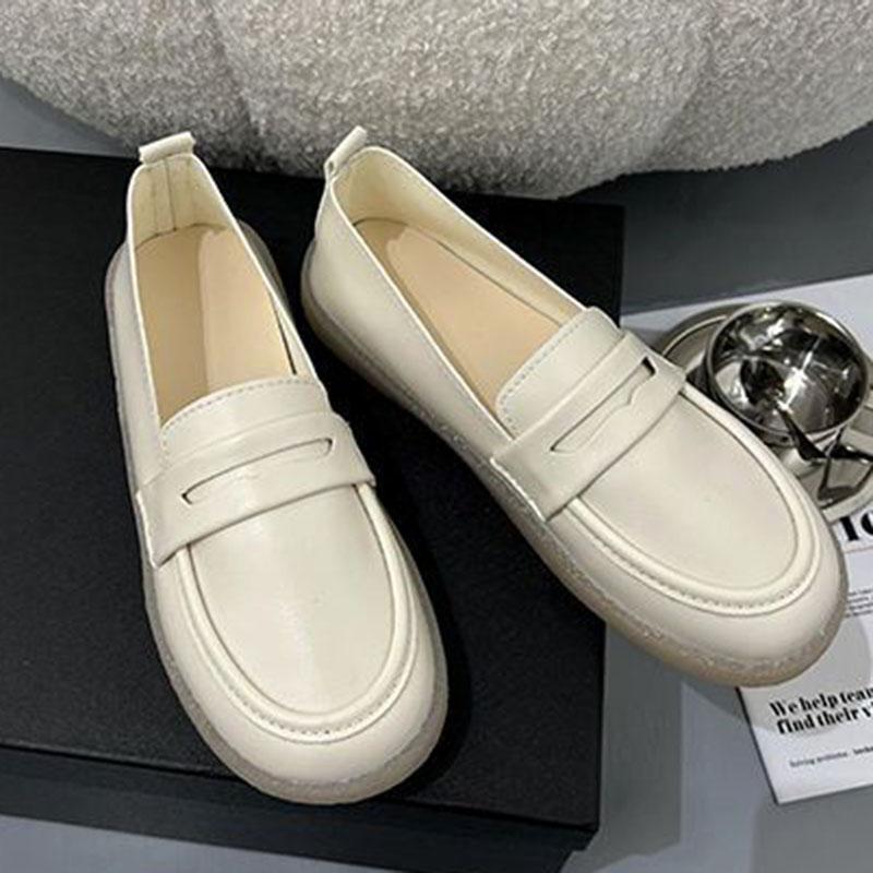 WTEMPO Damen Retro Ballerinas Runde Zehenpartie Einfarbig Frühling und Herbst Flacher Absatz Dicke Sohle Einzelne Schuhe Weiche Sohle Bequeme Weiche Lederschuhe 40 beige von Joom DACH