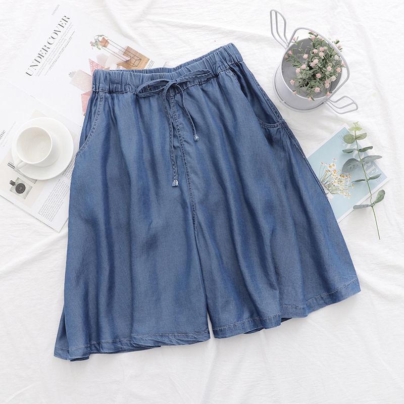 WTEMPO Damen-Shorts mit hoher Taille, Frühling und Sommer, Shorts mit weitem Bein, lockere A-Linie, dünne Freizeit-Shorts M navy blau von Joom DACH