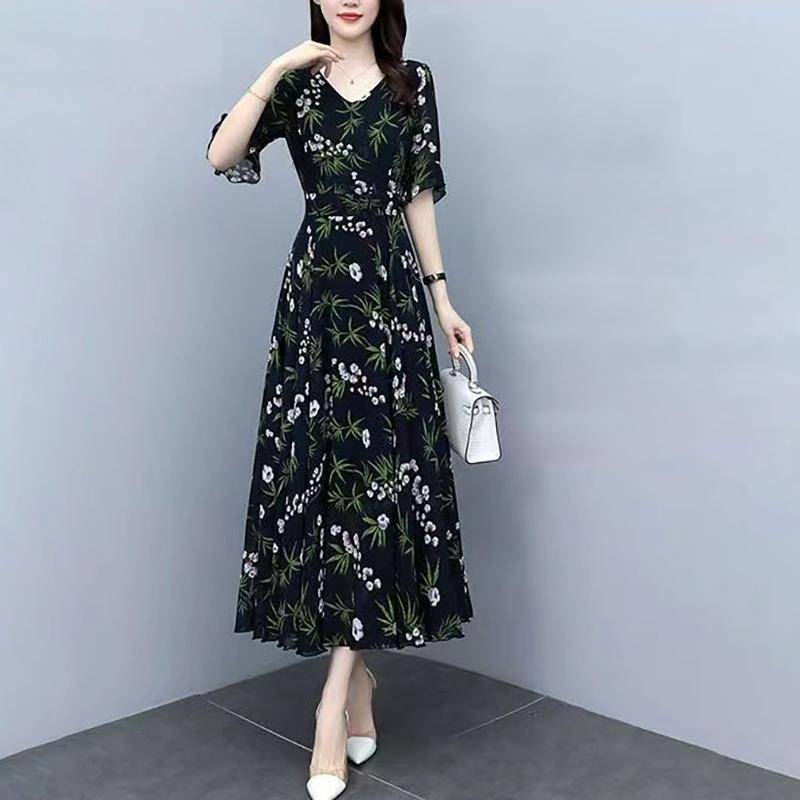 WTEMPO Damen Sommer Plus Size Kleid Urlaub Print Strandkleid Taille-Taille Temperament Kleid Temperament Lockeres Blumenkleid 4XL von Joom DACH