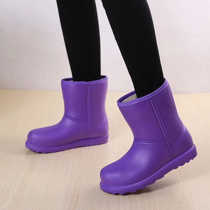 WTEMPO Damen große EVA-Regenstiefel, Winter-Mittelrohr, wasserdichte warme Stiefel, einfarbig, flache Sohle, rutschfeste, verschleißfeste Baumwollstiefel 40 violett von Joom DACH