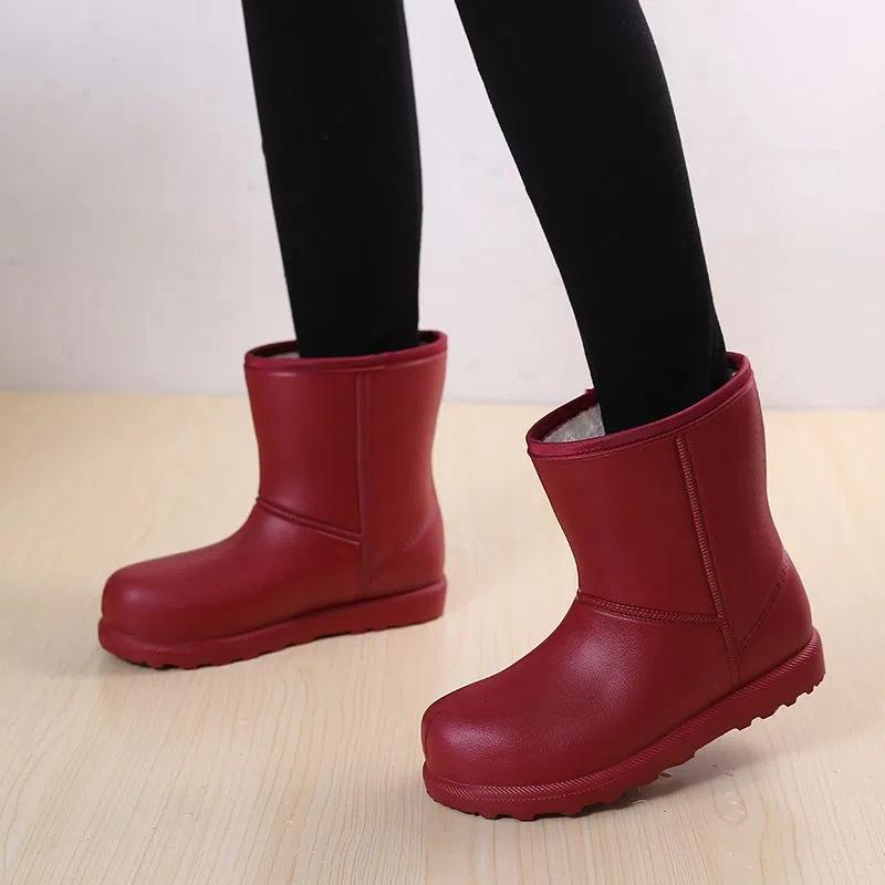 WTEMPO Damen große EVA-Regenstiefel, Winter-Mittelrohr, wasserdichte warme Stiefel, einfarbig, flache Sohle, rutschfeste, verschleißfeste Baumwollstiefel 40 ziegelrot von Joom DACH