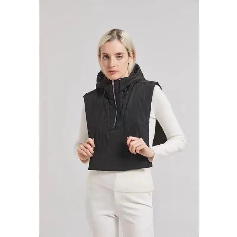 WTEMPO Einfarbiger Schal Integrierte Mützen Damen Winter Warm Kältefest Daunen Baumwollmützen Schal Capes Kältefest Reißverschlussmützen One Size schwarz von Joom DACH