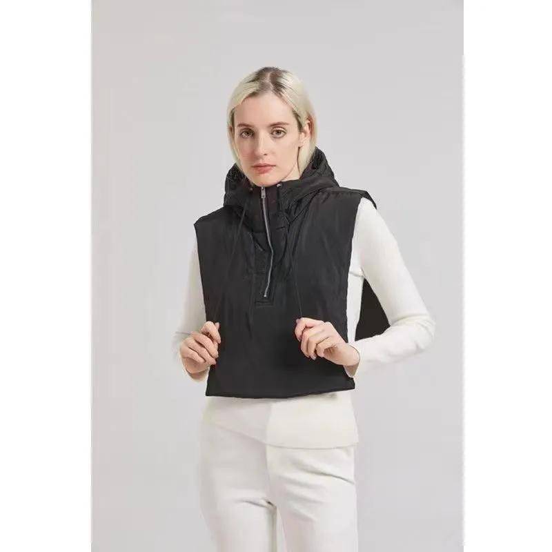 WTEMPO Einfarbiger Schal Integrierte Mützen Damen Winter Warm Kältefest Daunen Baumwollmützen Schal Capes Kältefest Reißverschlussmützen One Size schwarz von Joom DACH