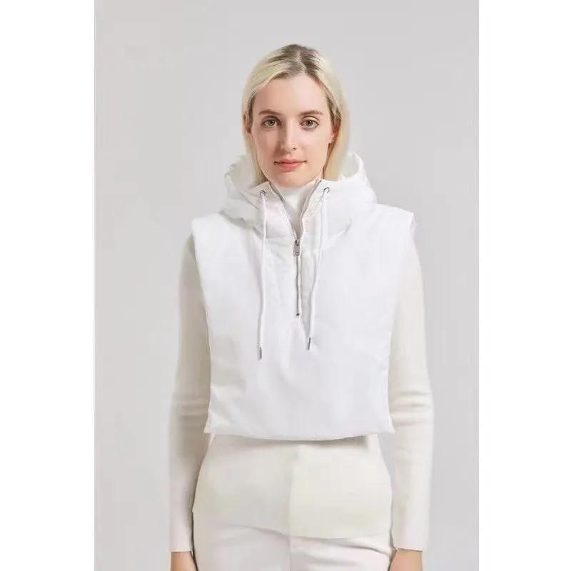 WTEMPO Einfarbiger Schal Integrierte Mützen Damen Winter Warm Kältefest Daunen Baumwollmützen Schal Capes Kältefest Reißverschlussmützen One Size weiß von Joom DACH