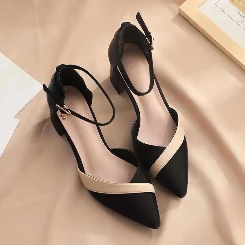 WTEMPO Farbblockierende Sandalen für Damen im Frühjahr und Sommer, dicke Absätze, spitze Zehenpartie, mittlere Absätze, flache Schnalle, High Heels, rutschfest und verschleißfest 36 schwarz WTEMPO Farbblockierende Sandalen für Damen im Frühjahr und Sommer, dicke Absätze, spitze Zehenpartie, mittlere Absätze, flache Schnalle, High Heels, rutschfest und verschleißfest 36 schwarz von Joom DACH