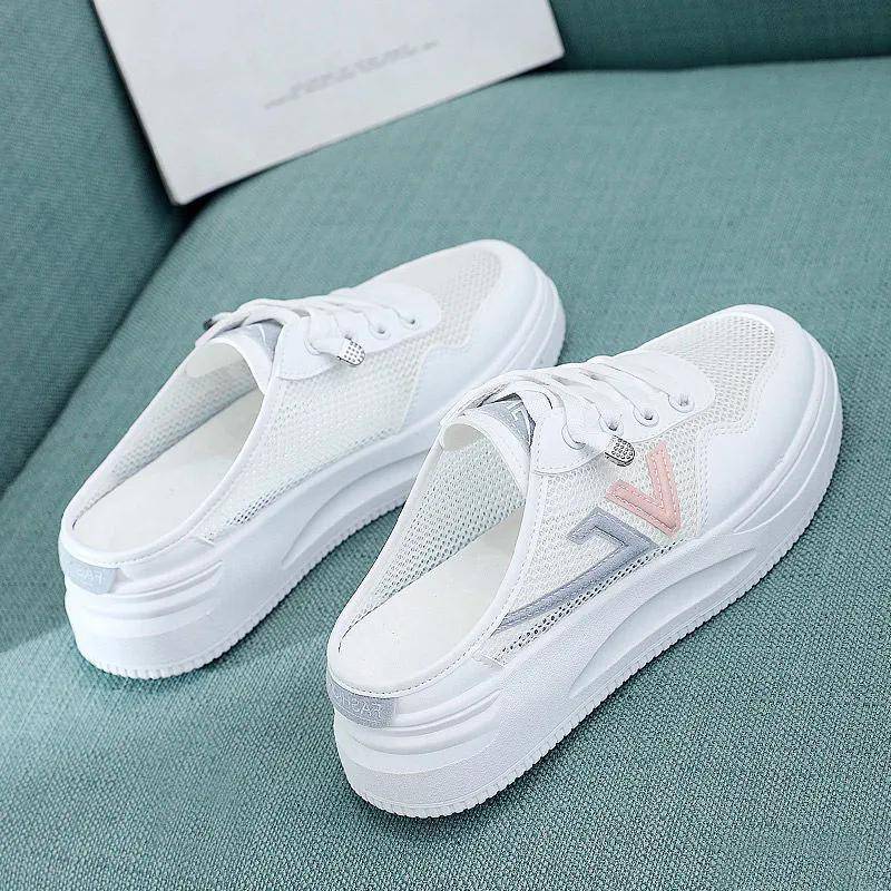 WTEMPO Frauen Atmungsaktive Outdoor Mesh Schuhe Frühling Sommer Einfache Weiche Sohle Baotou Flache Feste Beiläufige Halbe Hausschuhe 38 rosa von Joom DACH
