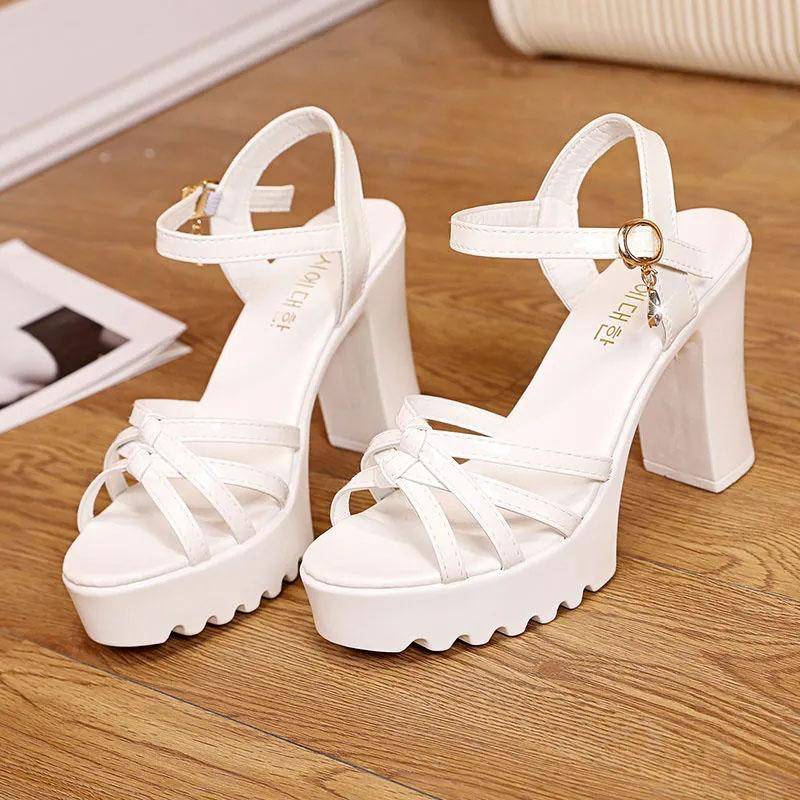 WTEMPO Frauen Sandalen Vielseitig Temperament Dicken Absätzen Wasserdichte Plattform Einfarbig Elegante Casual Dicken Sohlen High Heels Dropshipping Großhandel 40 weiß von Joom DACH