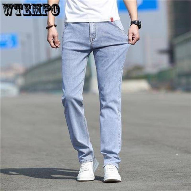 WTEMPO Herren Jeans Sommer Dünnschnitt Einfarbig Locker Stretch Slim Jeans Einfache Gerade Hose Lässige Herrenhose L von Joom DACH