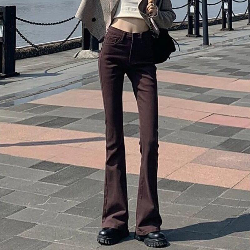 WTEMPO Marke Micro-Labeled Jeans Damen High Waist Skinny Straight Extended Flared Hose mit dehnbaren Beinbesatz Jeans 2XL braun von Joom DACH