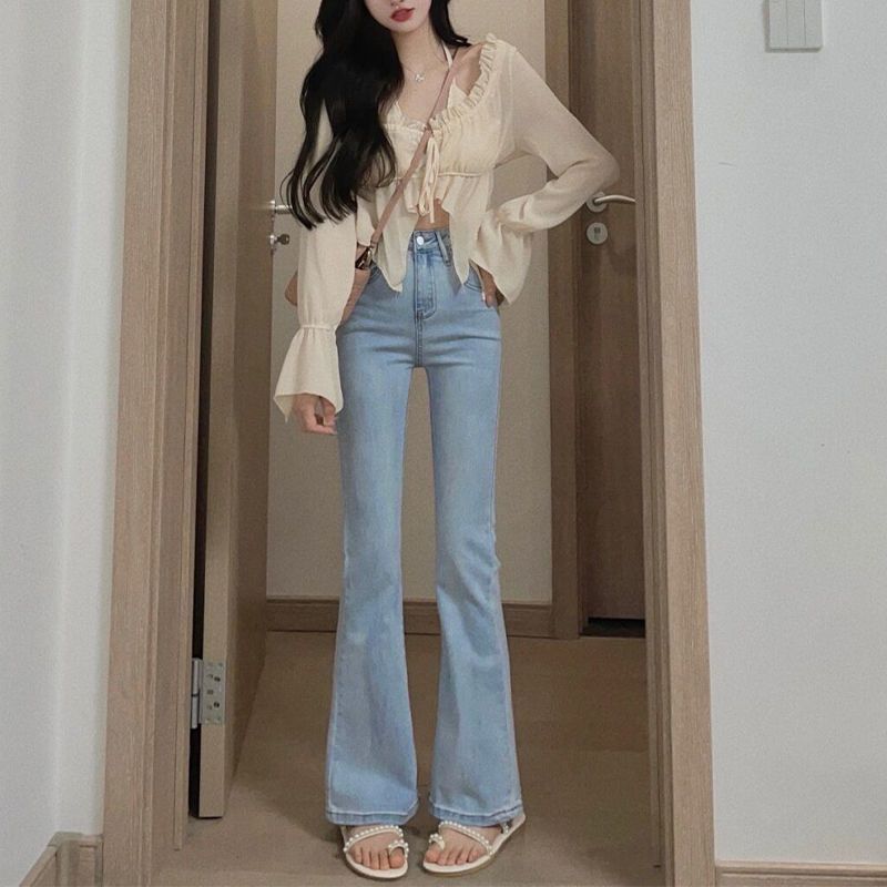 WTEMPO Marke Micro-Labeled Jeans Damen High Waist Skinny Straight Extended Flared Hose mit dehnbaren Beinbesatz Jeans M hellblaue von Joom DACH