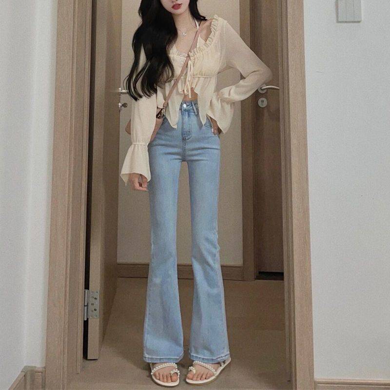 WTEMPO Marke Micro-Labeled Jeans Damen High Waist Skinny Straight Extended Flared Hose mit dehnbaren Beinbesatz Jeans S hellblaue von Joom DACH