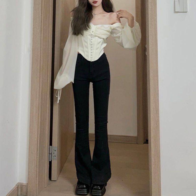 WTEMPO Marke Micro-Labeled Jeans Damen High Waist Skinny Straight Extended Flared Hose mit dehnbaren Beinbesatz Jeans XS schwarz von Joom DACH