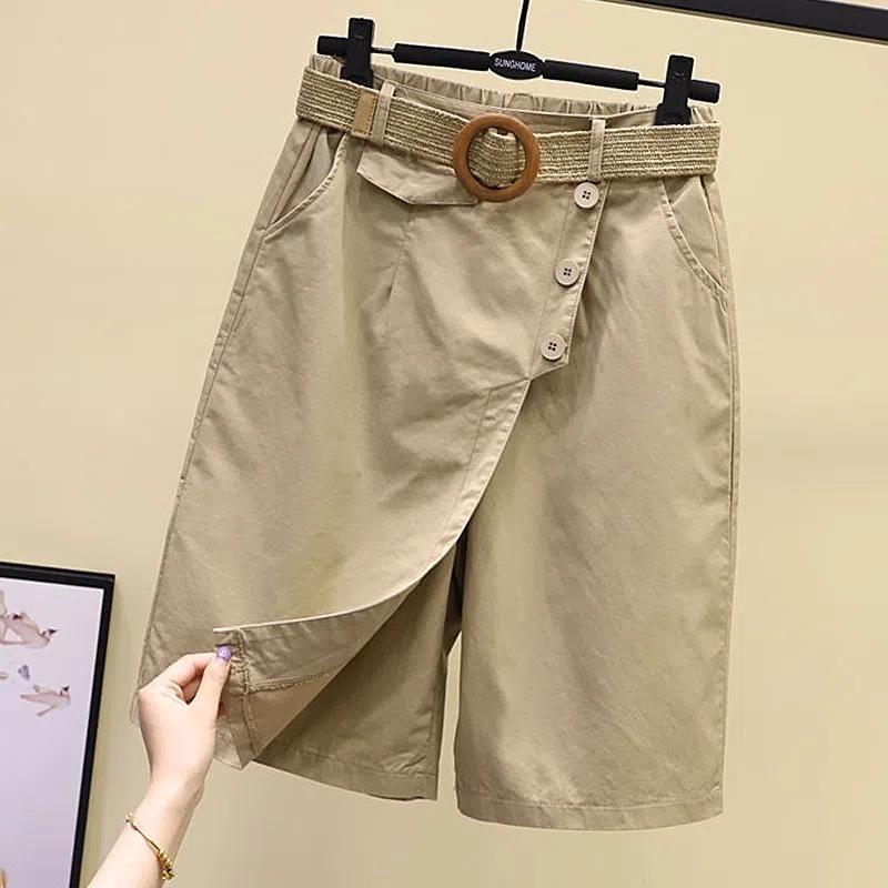 WTEMPO Shorts Röcke für Frauen Sommer Breites Bein Hohe Taille A-linie Taschen Shorts Weibliche Casual Koreanische Culottes 3XL khaki von Joom DACH
