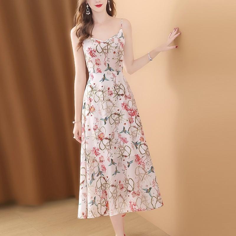WTEMPO Sommer Damen Kleid Temperament Taille-Skimming Langes Kleid Mode Schlank Neckholder Geschreddert Rock 5XL bunt von Joom DACH