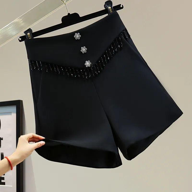 WTEMPO Sommer Damen Shorts Slim Fashion High Waist Thin Shorts Loose Wide Leg Shorts A-Linie Anzug Shorts Casual Shorts 2XL schwarz von Joom DACH