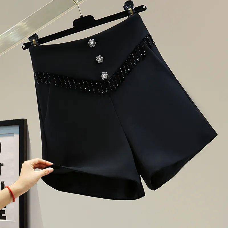 WTEMPO Sommer Damen Shorts Slim Fashion High Waist Thin Shorts Loose Wide Leg Shorts A-Linie Anzug Shorts Casual Shorts 2XL schwarz von Joom DACH