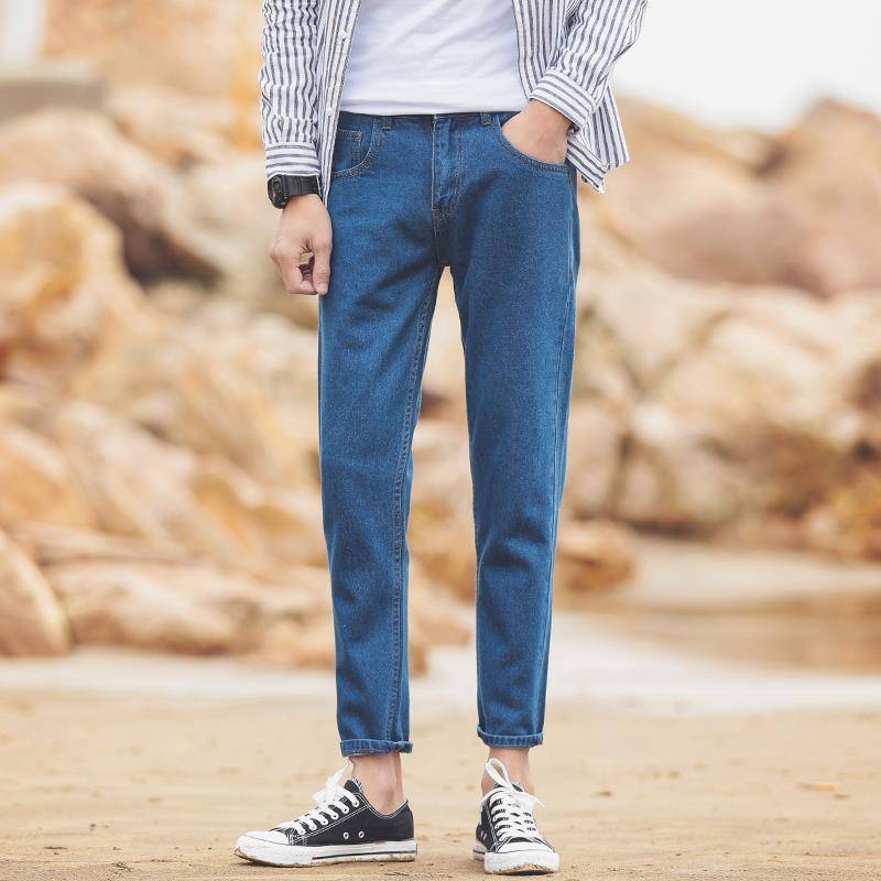 WTEMPO Sommer Herren Gerade Lose Jeans Dünne Stretch Schlanke Freizeithose Einfache Lässige Atmungsaktive Neun-Punkt-Hose 36 dunkelblaue von Joom DACH