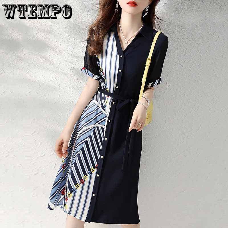 WTEMPO Sommer Temperament Casual Dress Fashion Print Splicing Kleid Lose Schlankheits dünne elegante mittellange Kleid XXL von Joom DACH