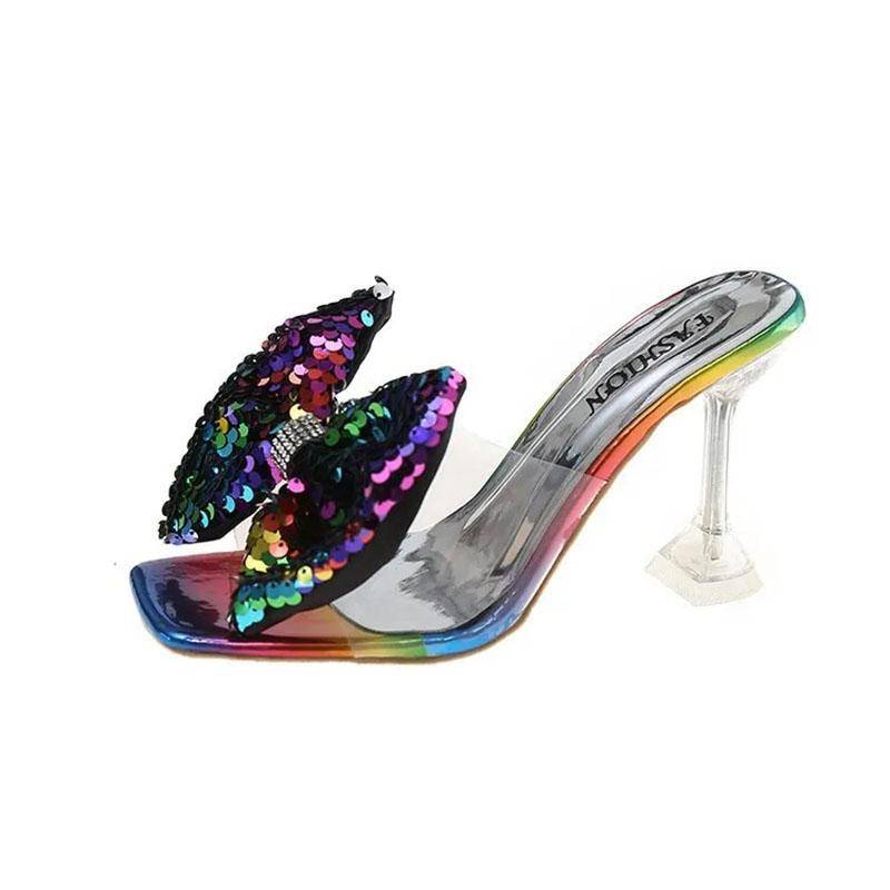 WTEMPO Vielseitig Quadratische Zehe Sandalen Frauen Kristall Mode Bogen Dünne Ferse Party Bunte Kühle Komfortable Transparente High Heels Dropshipping Großhandel 35 bunt von Joom DACH