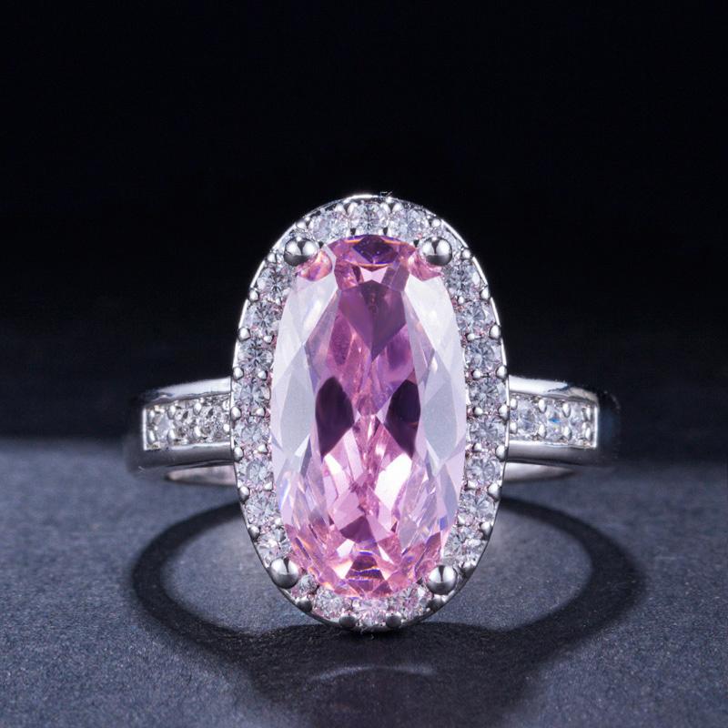 WWJ Hochwertiger Schmuck, große, ovale, kubische Zirkonia-Fingerringe 9 rosa von Joom DACH