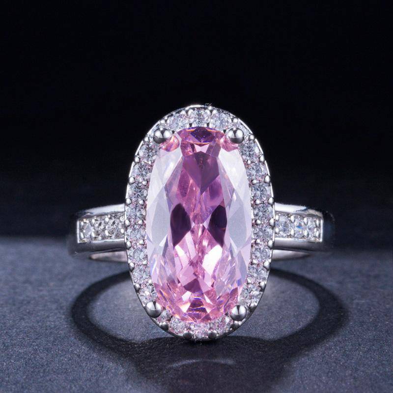 WWJ Hochwertiger Schmuck, große, ovale, kubische Zirkonia-Fingerringe 9 rosa von Joom DACH