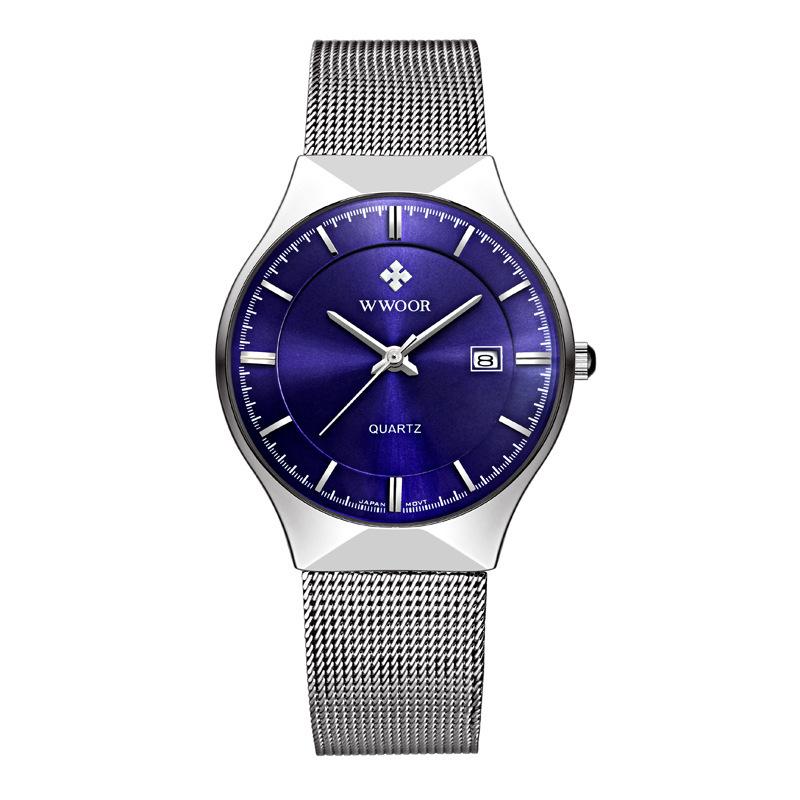 WWOOR Uhr Herren Luxus Ultraflach Lässige Herrenuhr Blau Wasserdicht Edelstahl Quarz Automatisches Datum Mode Herrenuhren silber/blau von Joom DACH