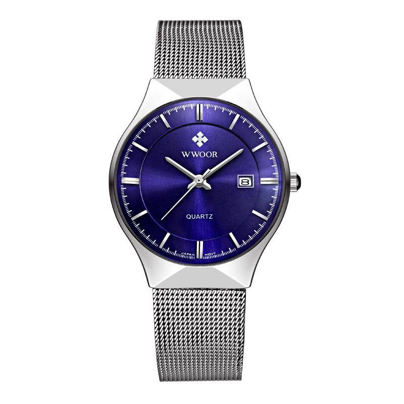 WWOOR Uhr Herren Luxus Ultraflach Lässige Herrenuhr Blau Wasserdicht Edelstahl Quarz Automatisches Datum Mode Herrenuhren blau/silber von Joom DACH