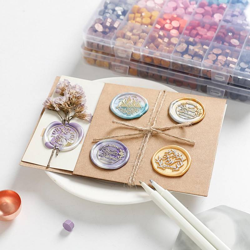 Wachssiegel-Set, 600 Stück Siegelwachsperlen mit 1 Stück Wachsschmelzlöffel, 4 Stück Kerzen für Briefumschläge 6pcs Set von Joom DACH