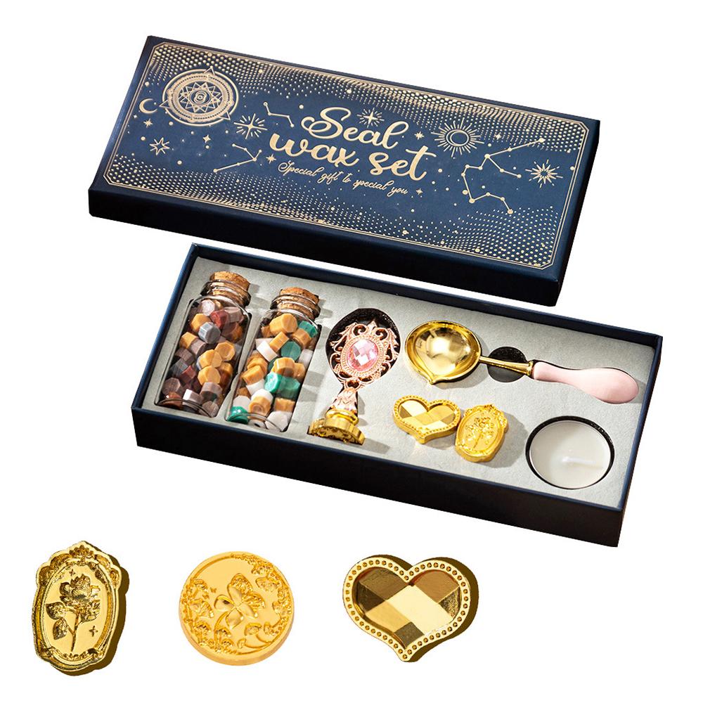 Wachssiegel-Stempel-Set mit 3 Siegelstempeln und einer Flasche Wachsperlen, Löffel und Kerze für Weihnachten im Vintage-Stil rosa von Joom DACH