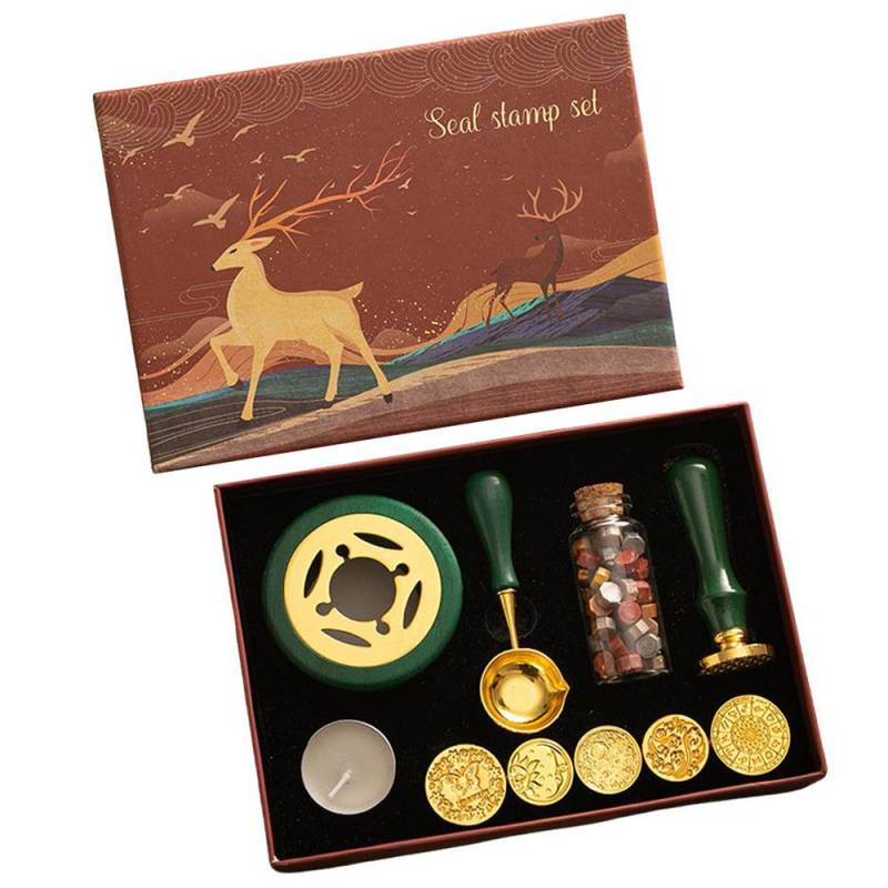 Wachssiegel-Stempel-Set mit 6 Siegelstempeln und einer Flasche Wachsperlen, Löffel, Kerze, Wachsschmelzwärmer für von Joom DACH