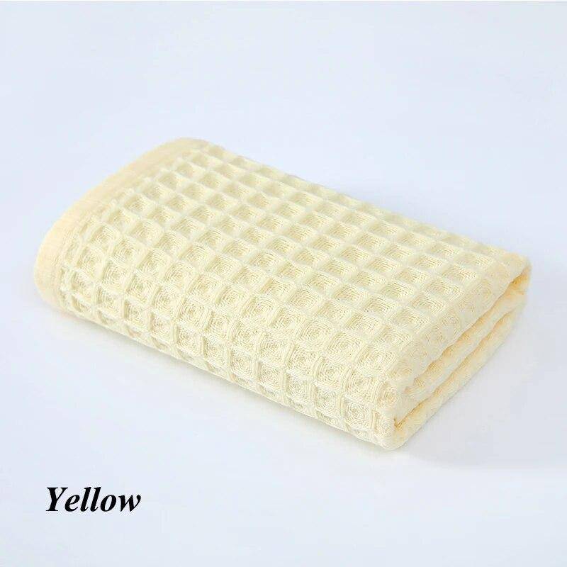 Waffel-Baumwoll-Badetuch, weiche Wabenstruktur, stark saugfähige Gesichts-Duschtücher für Erwachsene, Kinder, Zuhause, Badezimmer, Dusche, Spa, Schwimmen, 34 x 74/70 x 140 cm 70x140cm gelb von Joom DACH
