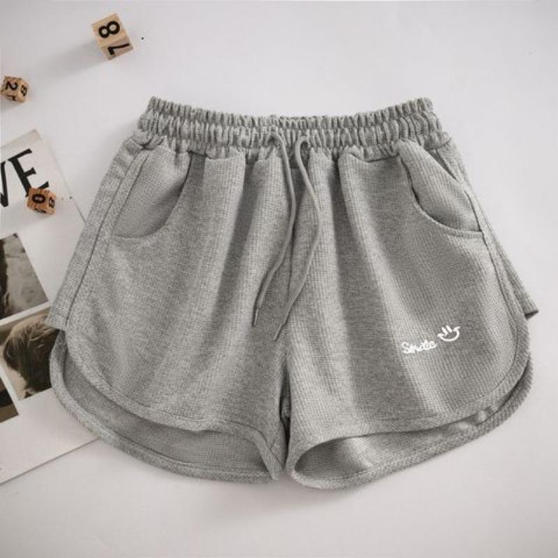 Waffel Sportshorts für Damen Sommer Koreanischer Stil Elastischer Bund Locker Schlankmachend A-Linie Weitbeinige Hosen Homewear 5XL grau von Joom DACH