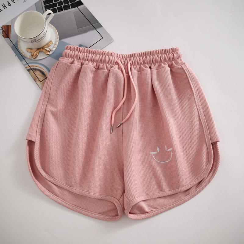 Waffel Sportshorts für Damen im Sommer Koreanischer Stil Elastischer Bund Locker Schlankmachend Weitbeinige Hose für Damen 3XL rosa von Joom DACH