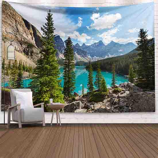 Wald Wasserfall Wandteppich Wandbehang Halloween Grün Wandteppich Augenschutz Wandteppich Home Decor Wandbild 75*95cm von Joom DACH