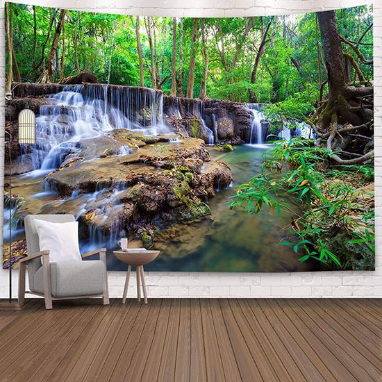 Wald Wasserfall Wandteppich Wandbehang Halloween Grün Wandteppich Augenschutz Wandteppich Home Decor Wandbild 75*95cm von Joom DACH