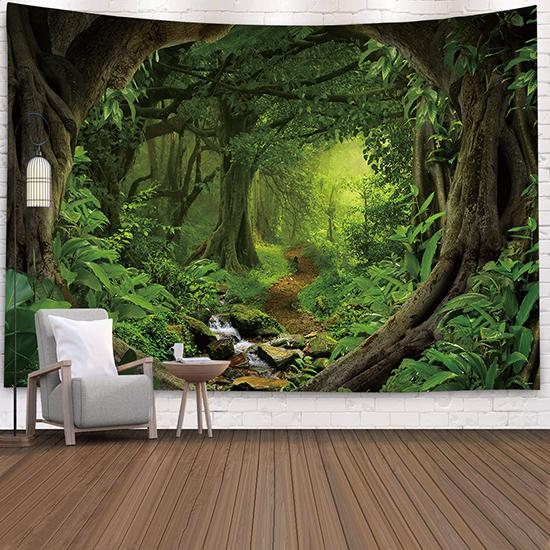Wald Wasserfall Wandteppich Wandbehang Halloween Grün Wandteppich Augenschutz Wandteppich Home Decor Wandbild 75*95cm von Joom DACH