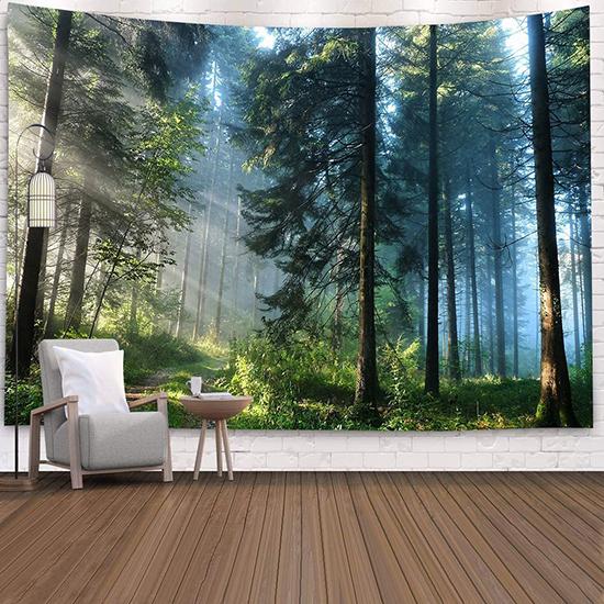 Wald Wasserfall Wandteppich Wandbehang Halloween Grün Wandteppich Augenschutz Wandteppich Home Decor Wandbild 75*95cm von Joom DACH