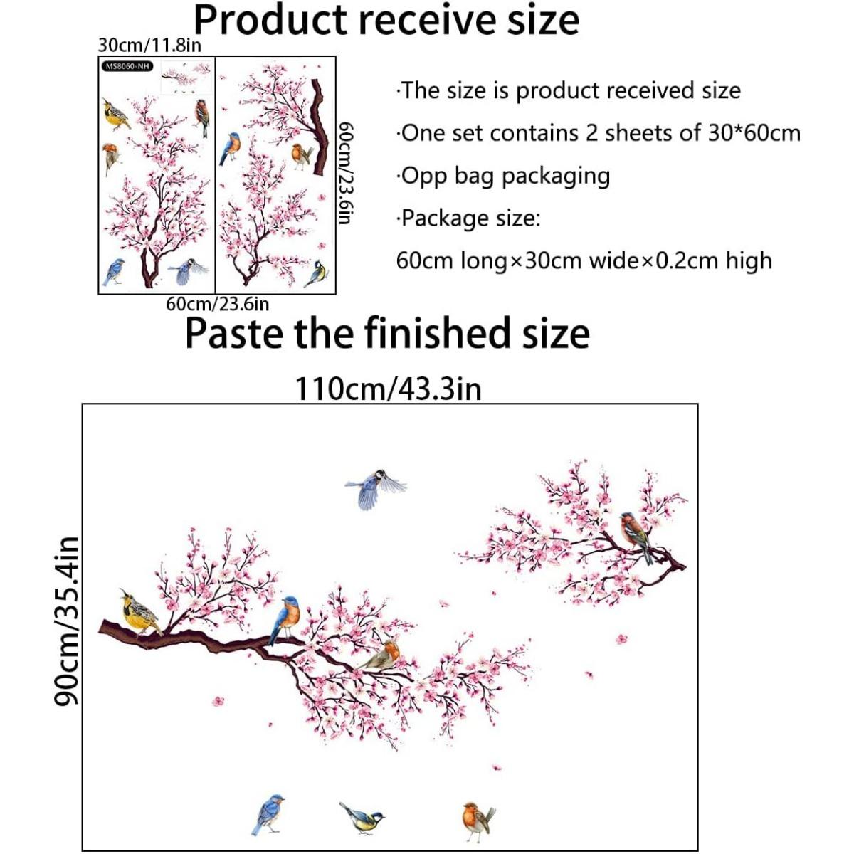 Wandaufkleber mit Kirschblütenmotiv, Vogelzweig, Blumenmotiv, für Wohnzimmer, Mädchen, Schlafzimmer, Kinderzimmer, Wanddekoration Style 1 rosa von Joom DACH