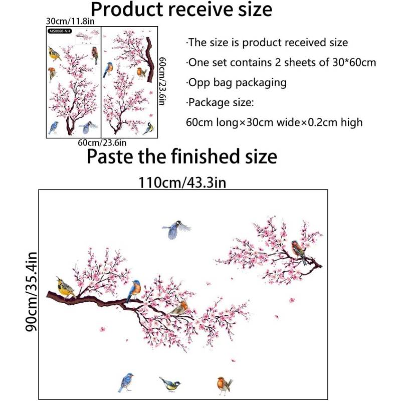 Wandaufkleber mit Kirschblütenmotiv, Vogelzweig, Blumenmotiv, für Wohnzimmer, Mädchen, Schlafzimmer, Kinderzimmer, Wanddekoration Style 1 rosa von Joom DACH