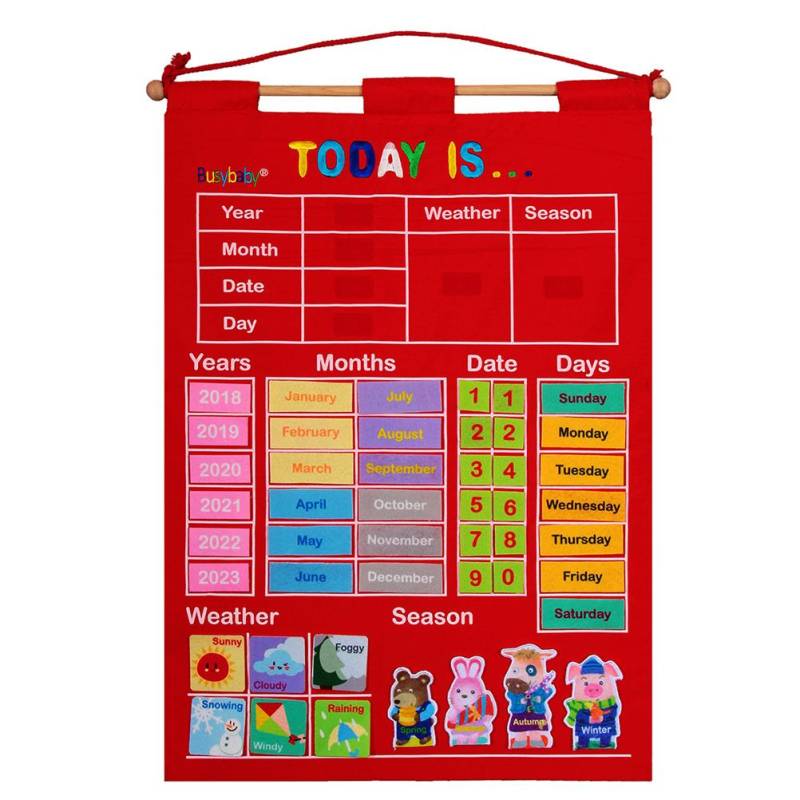 Wandbehang Kinderkalender Wetter Jahreszeit Datum Monate Jahr Tag Kalender für Kinder Früh rot von Joom DACH