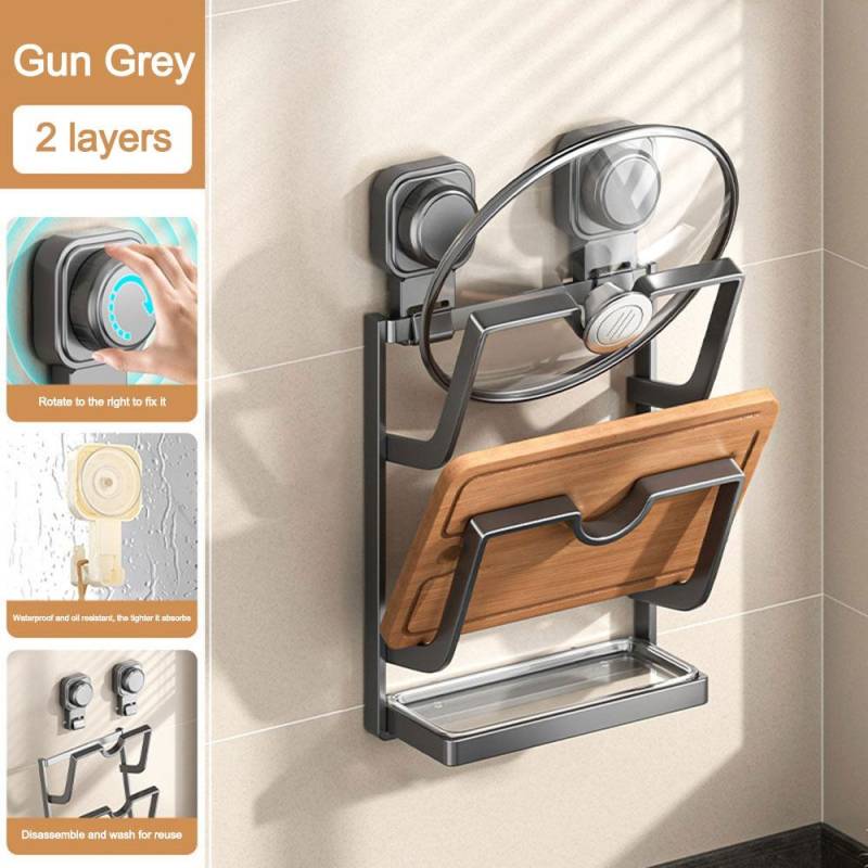 Wandbehang Saugnapf Topfdeckelhalter Mehrschichtiger Pfannendeckel Aufbewahrungshalter für die Küche Grey-Two layers von Joom DACH