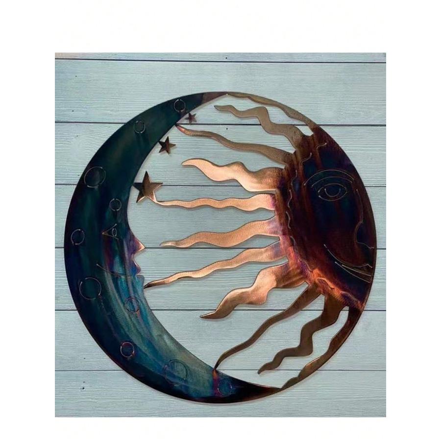 Wanddeko aus Metall - Sonne, Mond & Sterne 3D Gesichts Himmelskörper Skulptur, Hängeornament für Innen/Außen für Veranda, Rasen, Garten, Gartenwandkunst one-size navy blau von Joom DACH