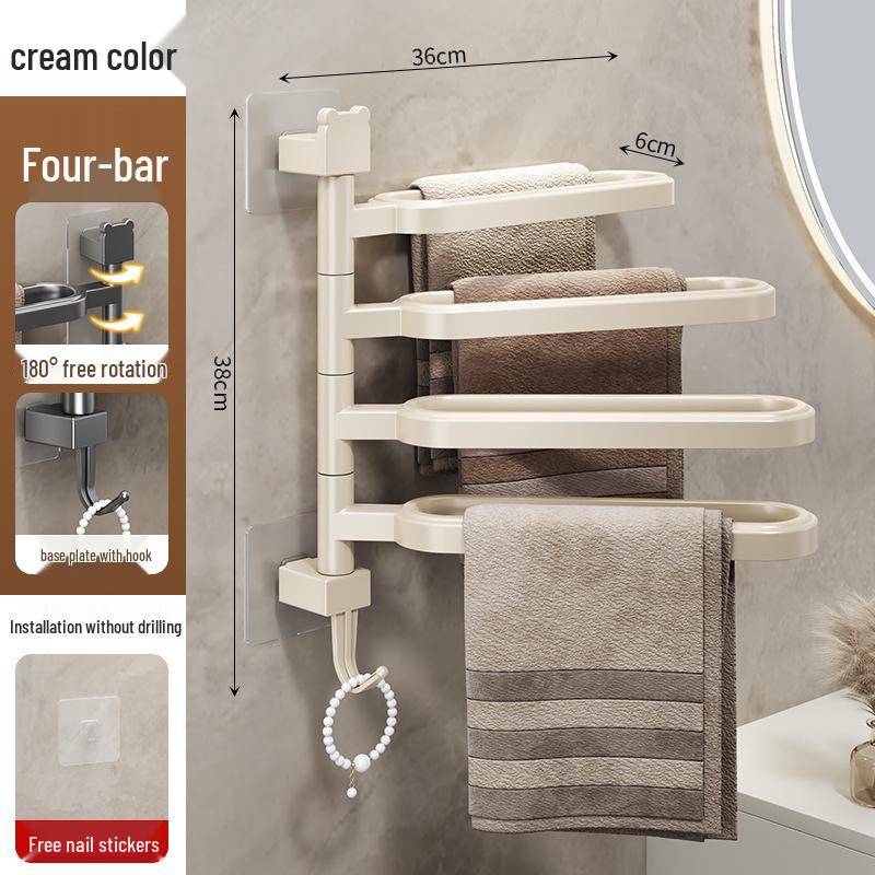 Wandmontierter, bohrfreier, drehbarer Handtuchhalter und Ablage zur Badezimmeraufbewahrung von Joom DACH