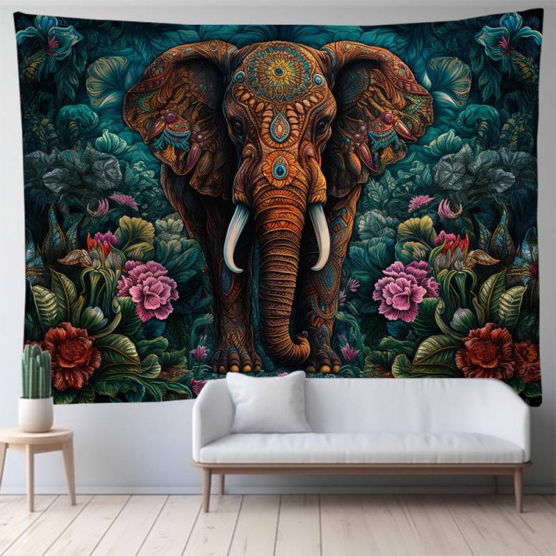 Wandteppich der Elefantenserie: Wandbehang mit Tierdesign als Wohnzimmerdekoration 95x73 cm von Joom DACH