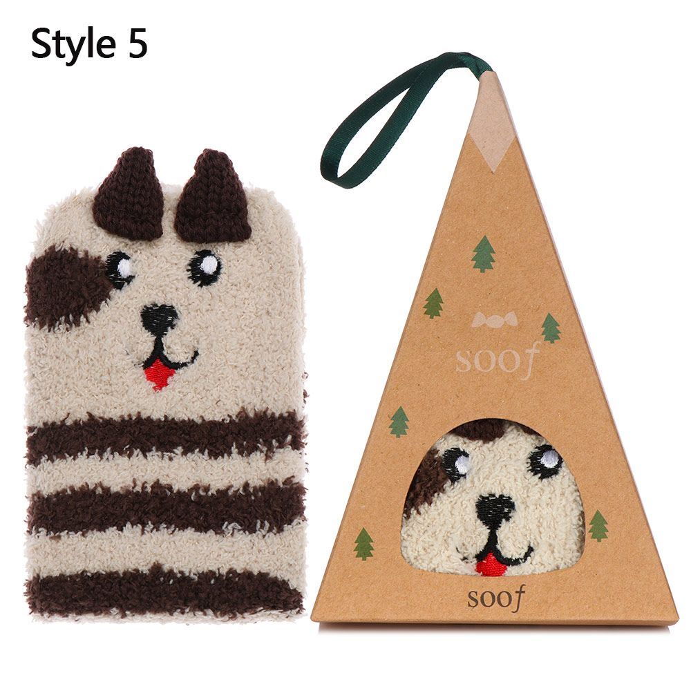 Warm Animal Design 3D Fluffy Coral Feece Sock Floor Stocking Christmas Socks Gift Sox with Box Style 5 von Joom DACH