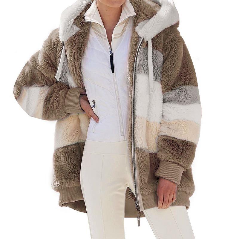 Warm Bodies Herbst Winter Damen Langarm Farbblock Reißverschluss Flusen Kapuze Warmer Mantel XXXXL khaki von Joom DACH
