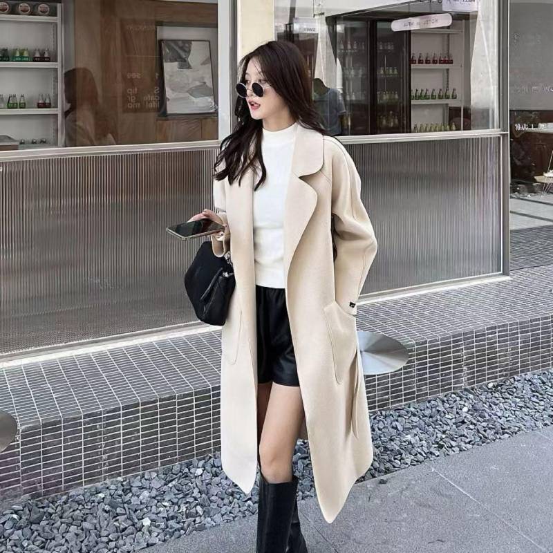 Warm und modisch mit Damen-Wollmantel mit Gürtel für den Herbst XL weiß von Joom DACH