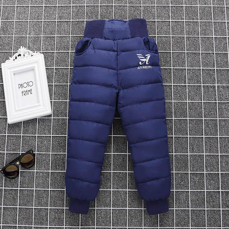 Warm verdicken Jungen Mädchen Daunenhose Winter Plus Samt Kinder hohe Taille Hose Ski Daunen gepolsterte Hose 130 navy blau von Joom DACH