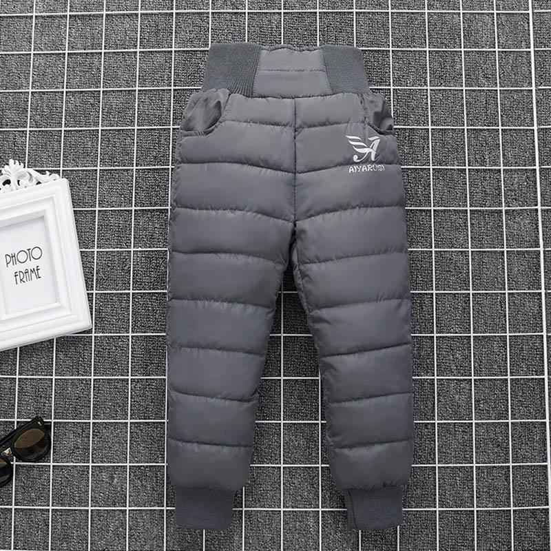 Warm verdicken Jungen Mädchen Daunenhose Winter Plus Samt Kinder hohe Taille Hose Ski Daunen gepolsterte Hose 140 grau von Joom DACH